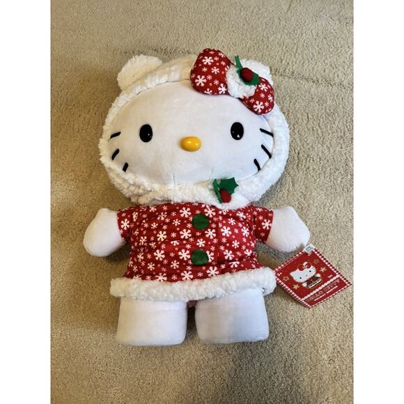 New Hello Kitty In Red Christmas Snowflake Sherpa Coat Plush Greeter With Tag - Picture 1 of 2
